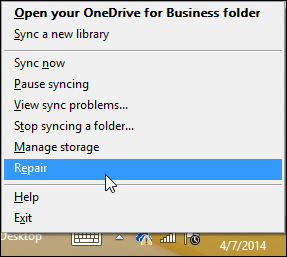 OneDrive for Business Repair Screenshot